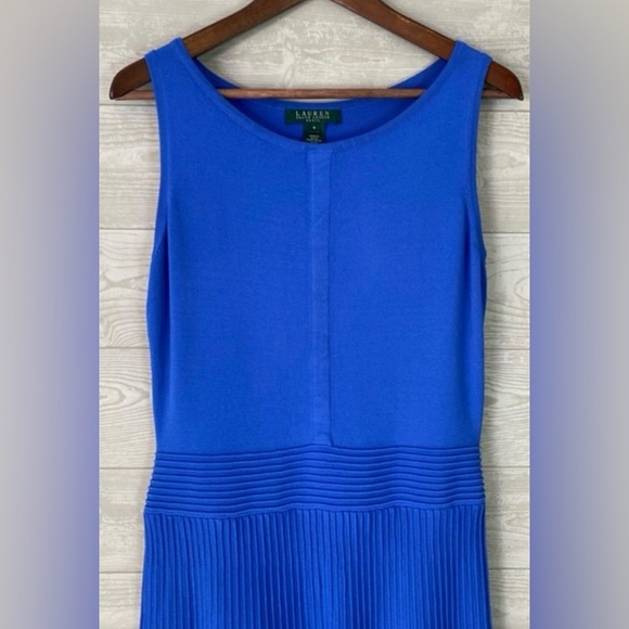 Lauren Ralph Lauren Blue Knit Fit Flare Sleeveless Dress M - Picture 3 of 5